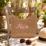 Personalised Bohemian Crochet Knitted Large Tote Bag with Name Daily Use Summer Beach Travel Accessory Birthday Gift for Woman Girl Girlfriend