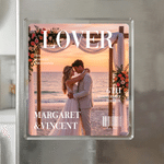 Personalized Magazine-Style Couple Photo Fridge Magnet Hanging Ornament with Title Date and Name Anniversary Birthday Gift for Couple Newlyweds