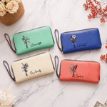 Personalised Multicolour Birth Flower Bouquet PU Leather Wallet with Name Daily Use Anniversary Birthday Gift for Woman