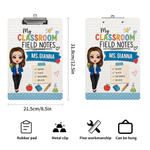 Personalized Cartoon Teacher Character Acrylic Clipboard with Text and Low Profile Clip Teacher's Day Appreciation Back to School Gift for Teachers