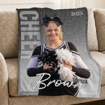 Personalized Cheer Glitter Star Photo Fleece Throw Blanket with Name & Year, Birthday & Anniversary Gift for Cheerleader Friend