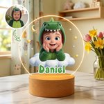 Personalised Cute Cartoon Photo Acrylic LED Night Light with Name and Wooden Base Bedroom Bedside Decor Birthday Gift for Kids New Parents
