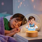 Personalised Cute Cartoon Photo Acrylic LED Night Light with Name and Wooden Base Bedroom Bedside Decor Birthday Gift for Kids New Parents