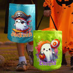 Personlig heksehatt-gresskar-tegneserie-spøkelse-LED-lys «Trick or Treat»-pose med navn – Halloween-gaver til klasseromsfest for barn og tenåringer