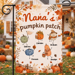 Personalised Cute Pumpkin Patch Fall Garden Flag with 1-10 Names and Nickname Yard Decor Birthday Gift for Gardeners Mums Grandparents