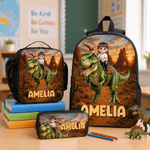 Personalized Unicorn Dinosaur Cartoon Character Backpack Lunch Bag Pencil Case Set with Name Back to School Birthday Gift for Boys Girls