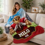 Personalised Ball Sports Pet Photo Soft Throw Blanket with Name and Number Home Decor Pet Party Birthday Gift for Pet Owners Pet Lovers