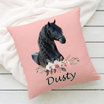 Personalized Horse Portrait Photo Horseshoe Flower Throw Pillow Cover with Name Home Decor Birthday Gift for Women Friends Horse Owners