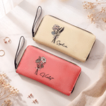 Personalised Multicolour Birth Flower Bouquet PU Leather Wallet with Name Daily Use Anniversary Birthday Gift for Woman