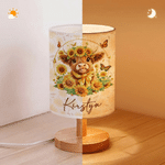 Personalized Retro Style Cartoon Highland Cow Sunflower Linen Table Lamp with Name Home Decor Birthday Daily Use Gift for Family Kids