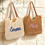 Personalised Bohemian Crochet Knitted Large Tote Bag with Name Daily Use Summer Beach Travel Accessory Birthday Gift for Woman Girl Girlfriend