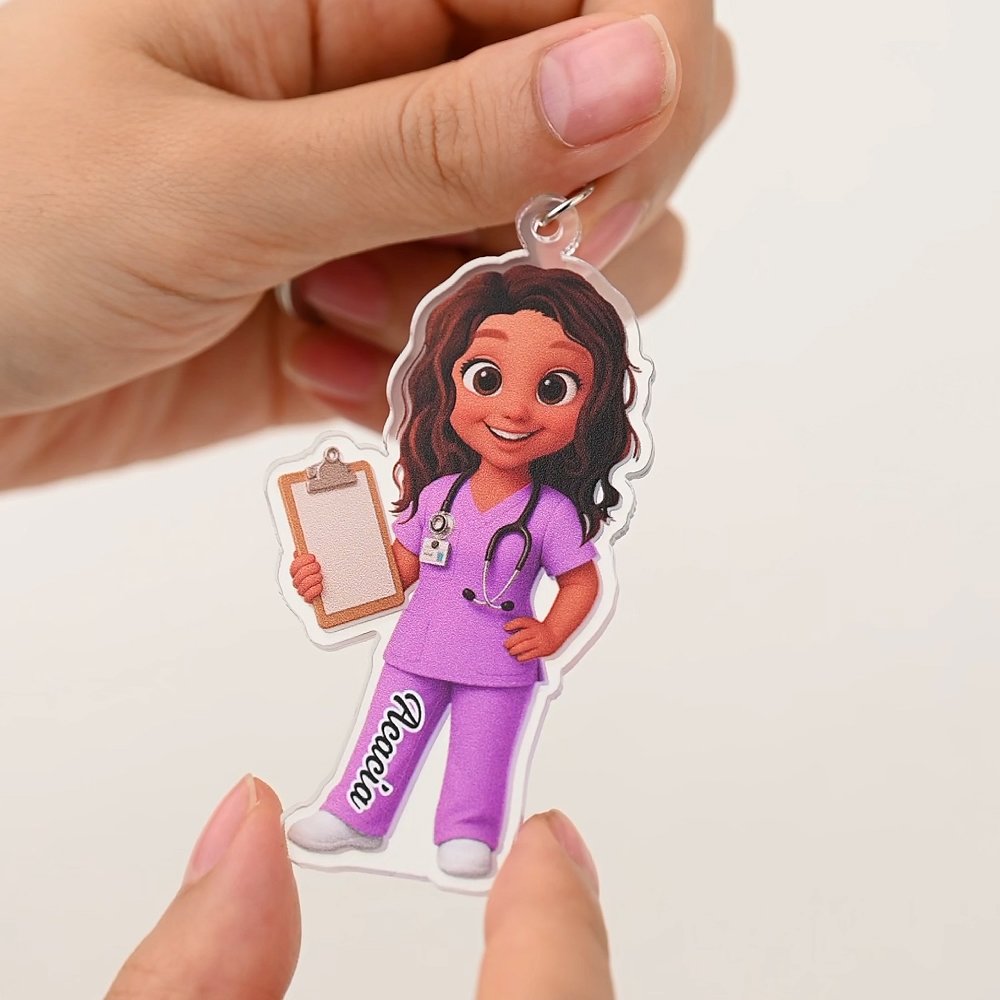 Personalised Cartoon Nurse Character Acrylic Keyring with Name Daily Use Nurse Week Appreciation Gift for Medical Staff 4