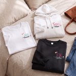 Personalised Multicolour Embroidered Style Flower T-Shirt Sweatshirt Hoodie with Name and Initials Outdoor Activities Birthday Gift for Besties