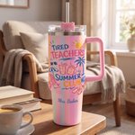 Personalised Tired Teachers Summer Club Beach Scene Colourful 40 oz Tumbler with Text Daily Use Teacher's Day Birthday Gift for Teachers