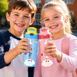 Personalised Cute Cartoon Character 12 oz Insulated Water Bottle with Straw and Spill-Proof Lid Back to School Gift for Boys Girls