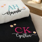 Personalised Multicolour Embroidered Style Flower T-Shirt Sweatshirt Hoodie with Name and Initials Outdoor Activities Birthday Gift for Besties