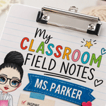 Personalized Cartoon Teacher Character Acrylic Clipboard with Text and Low Profile Clip Teacher's Day Appreciation Back to School Gift for Teachers