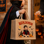 Personalized Halloween Cartoon Character Design Large Capacity Jute Bag with Name Halloween Gift for Friends