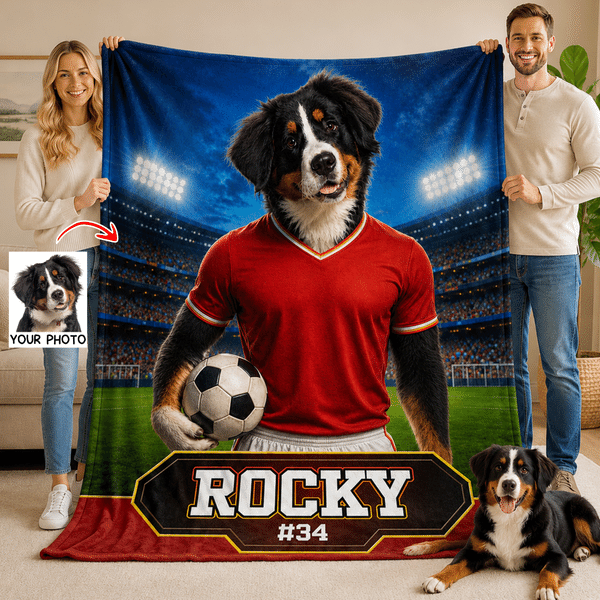 Personalised Ball Sports Pet Photo Soft Throw Blanket with Name and Number Home Decor Pet Party Birthday Gift for Pet Owners Pet Lovers
