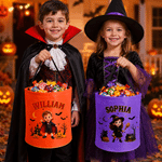 Personalized Halloween Theme Photo Cartoon Character LED Light Bucket Bag with Name Halloween Trick or Treat Activity Gift for Boys Girls