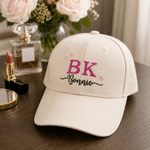 Personalized Multicolor Flower Embroidery 100% Cotton Baseball Cap with Initials and Name Outdoor Activities Birthday Gift for Family Bestie