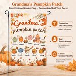 Personalised Cute Pumpkin Patch Fall Garden Flag with 1-10 Names and Nickname Yard Decor Birthday Gift for Gardeners Mums Grandparents
