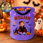 Personalized Halloween Theme Photo Cartoon Character LED Light Bucket Bag with Name Halloween Trick or Treat Activity Gift for Boys Girls