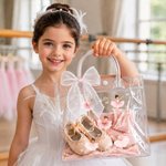 Personalised Ballerina Girl Bow Reusable Transparent Gift Bag with Name and Ribbon Daily Use Birthday Gift for Girl Ballet Lover