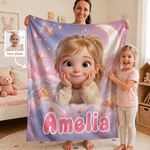 Personalized Starry Sky 3D-Style Design Photo Soft Throw Blanket with Name Home Decor Birthday Gift for Kids Students
