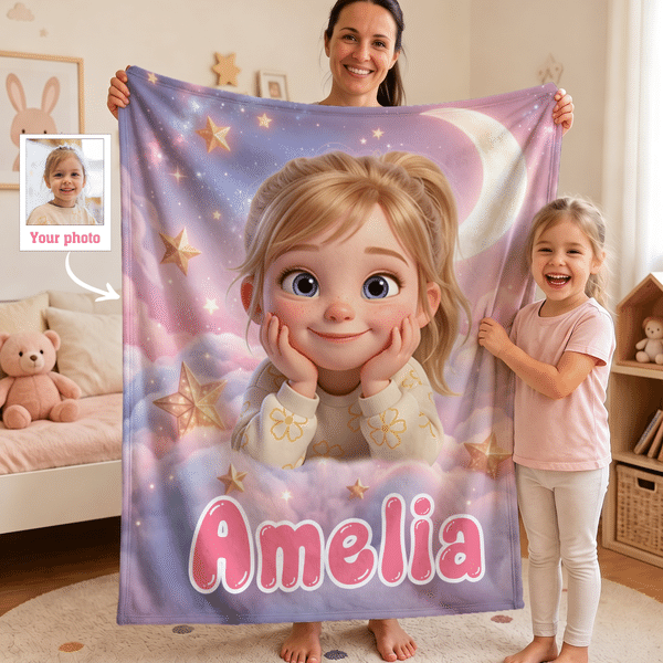 Personalized Starry Sky 3D-Style Design Photo Soft Throw Blanket with Name Home Decor Birthday Gift for Kids Students