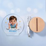 Personalised Cute Cartoon Photo Acrylic LED Night Light with Name and Wooden Base Bedroom Bedside Decor Birthday Gift for Kids New Parents