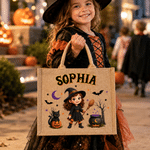 Personalized Halloween Cartoon Character Design Large Capacity Jute Bag with Name Halloween Gift for Friends