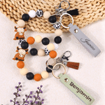 Personalized Retro Style Cartoon Highland Cow Silicone Bead Keychain with Name Wristlet Accessory Birthday Gift for Western Cowgirl