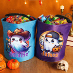 Personlig heksehatt-gresskar-tegneserie-spøkelse-LED-lys «Trick or Treat»-pose med navn – Halloween-gaver til klasseromsfest for barn og tenåringer