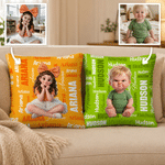 Personalized Cartoon Character Photo Design Multicolour Throw Pillow Cover with Name Home Decor Baby Shower Birthday Gift for Kids Boys Girls