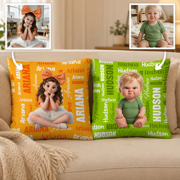 Personalised Cartoon Character Photo Design Multicolour Cushion Cover with Name Home Decor Baby Shower Birthday Gift for Kids Boys Girls