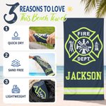 Personalized Firefighting Element Oversized Quick Dry Beach Towel with Name Beach Travel Essentials Father's Day Birthday Gift for Firefighter Dad