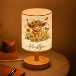 Personalized Retro Style Cartoon Highland Cow Sunflower Linen Table Lamp with Name Home Decor Birthday Daily Use Gift for Family Kids