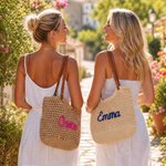 Personalised Bohemian Crochet Knitted Large Tote Bag with Name Daily Use Summer Beach Travel Accessory Birthday Gift for Woman Girl Girlfriend