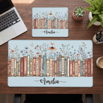 Personalized Colorful Floral Books Non-Slip Mouse Pad Desk Mat with Name Daily Use Birthday Housewarming Gift for Book Lover Bookworm