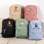 Personalised Colourful Cartoon Character Lightweight Corduroy Backpack with Name Back to School Birthday Gift for Kid