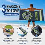 Personalized Firefighting Element Oversized Quick Dry Beach Towel with Name Beach Travel Essentials Father's Day Birthday Gift for Firefighter Dad