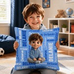 Personalized Cartoon Character Photo Design Multicolour Throw Pillow Cover with Name Home Decor Baby Shower Birthday Gift for Kids Boys Girls