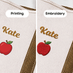 Personalized Apple Notebook Pencil Large Canvas Tote Bag with Printing or Embroidery Name Christmas Teacher's Day Gift for Teacher Educator
