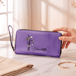 Personalised Multicolour Birth Flower Bouquet PU Leather Wallet with Name Daily Use Anniversary Birthday Gift for Woman