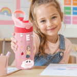 Personalised Cute Cartoon Character 12 oz Insulated Water Bottle with Straw and Spill-Proof Lid Back to School Gift for Boys Girls