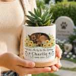 Personalised Pet Photo Flower Ceramic Plant Pot with Name Year and Bamboo Base Home Decor Memorial Gift for Pet Owner
