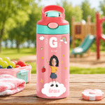 Personalised Cute Cartoon Character 12 oz Insulated Water Bottle with Straw and Spill-Proof Lid Back to School Gift for Boys Girls