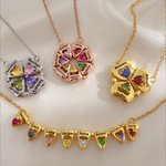 Personalized Dainty Magnetic Petals Flower 3-8 Heart Birthstone Necklace with Engraved Name Anniversary Mother's Day Gift for Mom Grandmom
