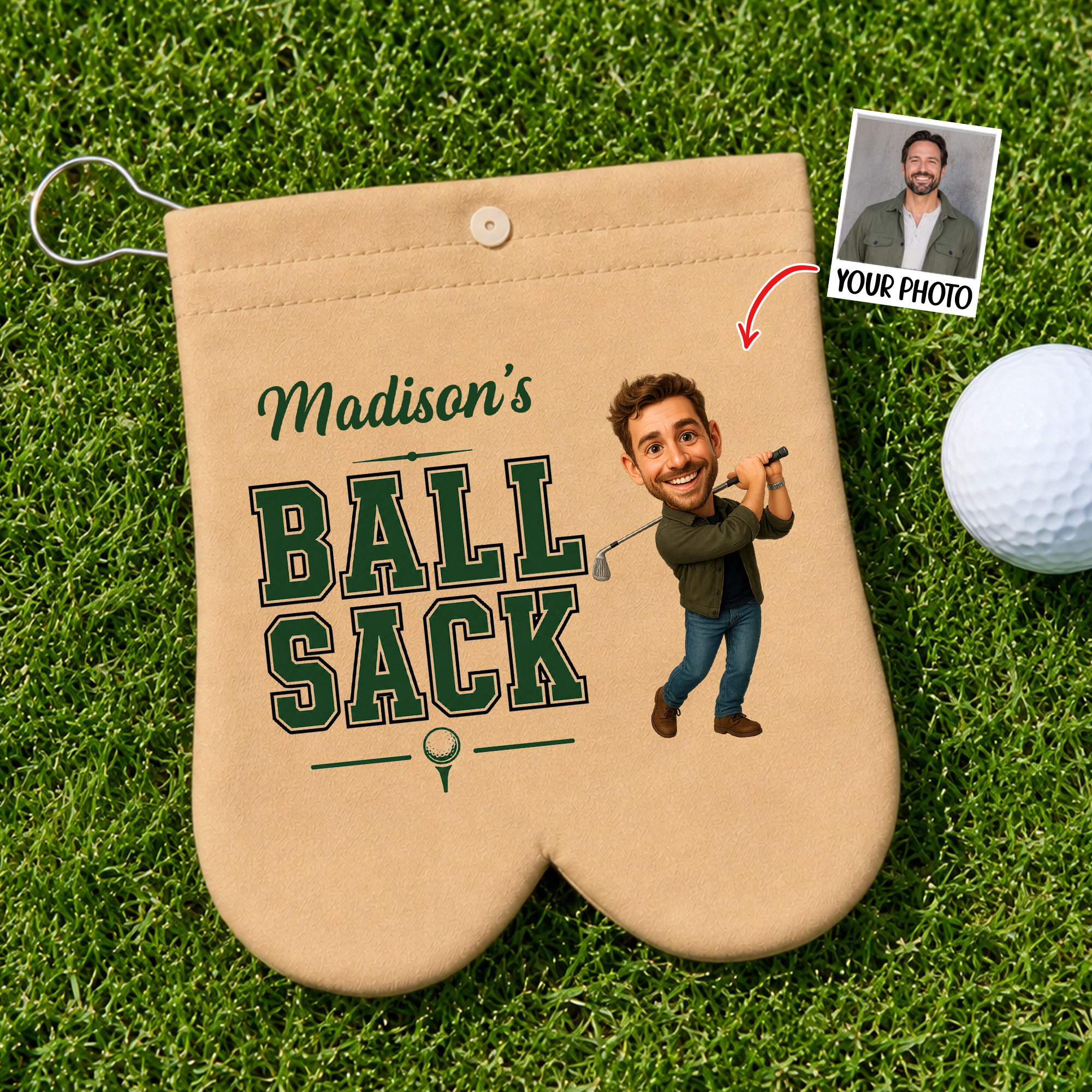 Individuell gestaltete Golftasche mit Cartoon-Figur und Namen – Golfplatz-Accessoires – Lustiges Geburtstagsgeschenk für Golfer und Golfspieler
